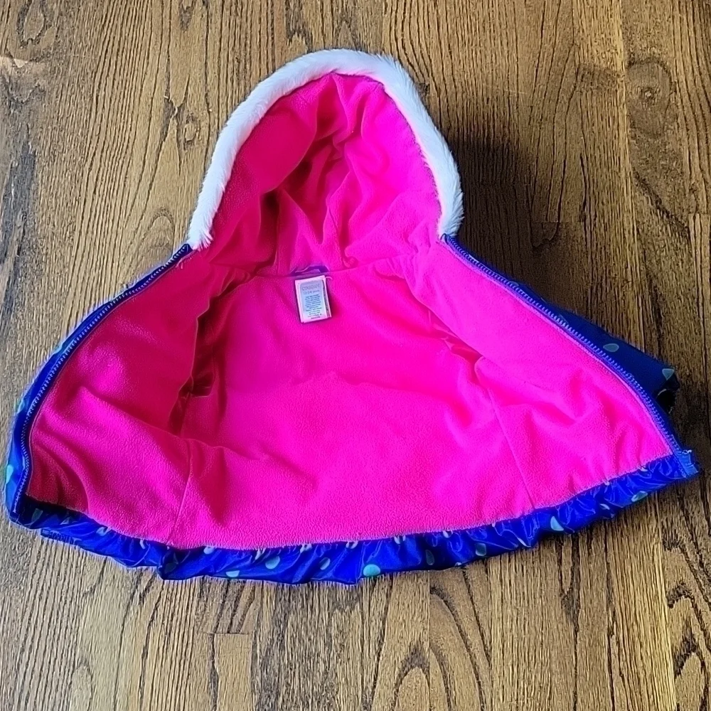 Gymboree Winter Toddler Polka Dot Puffy Electric Blue Jacket Hood Faux Fur